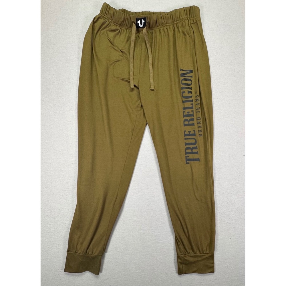 True Religion Mens Joggers Relaxed Olive Green Logo Loungewear Large